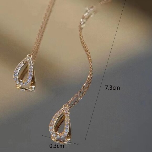 Dangle Earrings, Cubic Zirconia Water-drop Decor Threader Minimalist Earrings - Picture 3 of 5